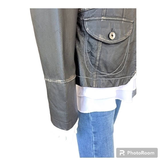 Fabric life faded leather women's jacket coat black leather women's Size M - Picture 6 of 12